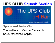 Text Box: UPS CLUB Squash Section
 
Sports and Social Club 
The Institute of Cancer Research
Royal Marsden Hospital
